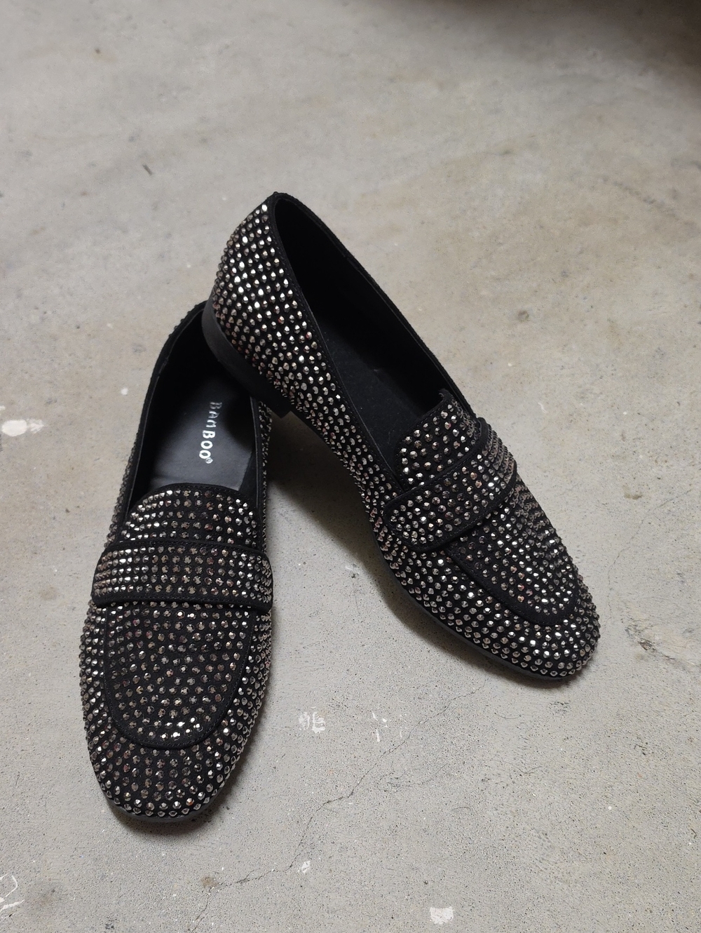 New BAMBOO Black Crystal-Embellished Loafers